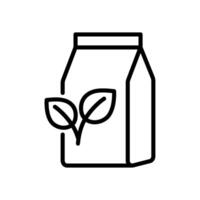 Eco paper bag with leaves outline icon. Eco friendly package symbol. Editable stroke vector