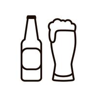 Bottle and glass of beer outline icon. Bar or pub symbol. Editable stroke vector