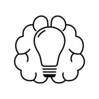 Bulb lamp and brain outline icon. Creative thinking, brainstorm, creative mind concept. Editable stroke vector