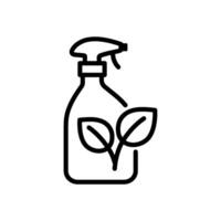 Clean spray bottle with leaves outline icon. Biodegradable package symbol. vector