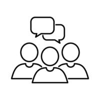 Group of people and speech bubble outline icon. Teamwork, partnership success concept. Editable stroke vector