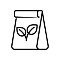 Eco paper bag with leaves outline icon. Eco friendly package symbol. Editable stroke vector