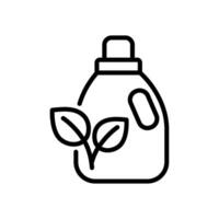 Plastic bottle of liquid detergent with leaves outline icon. Biodegradable package symbol. Editable stroke vector
