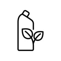 Plastic bottle of liquid cleanser with leaves outline icon. Biodegradable package symbol. Editable stroke vector