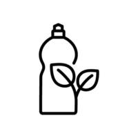 Dish cleaner bottle with leaves outline icon. Biodegradable package symbol. Editable stroke vector