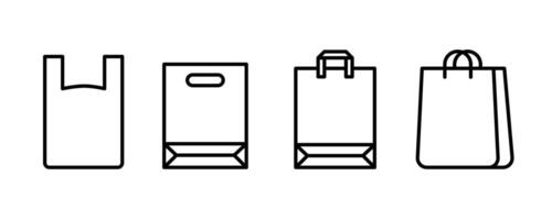 Shopping bags outline icons set. Editable stroke vector