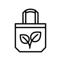 Cotton shopping bag with leaves outline icon. Editable stroke vector
