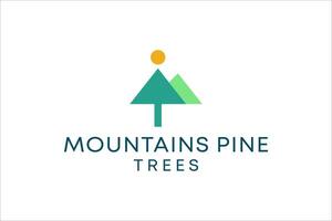 pine trees and mountains in modern geometric shapes vector