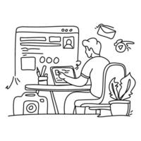 Uncover the beauty of simplicity in Content Creation with a minimalist flat illustration of a creator immersed in the process of writing a blog post vector