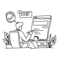 Uncover the beauty of simplicity in Content Creation with a minimalist flat illustration of a creator immersed in the process of writing a blog post vector