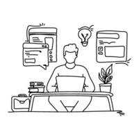 Uncover the beauty of simplicity in Content Creation with a minimalist flat illustration of a creator immersed in the process of writing a blog post vector