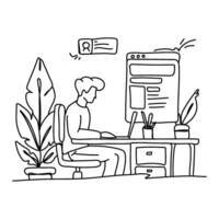 Uncover the beauty of simplicity in Content Creation with a minimalist flat illustration of a creator immersed in the process of writing a blog post vector