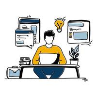 Explore the elegance of simplicity in Content Creation with a minimalist flat illustration of a creator engrossed in writing a blog post vector