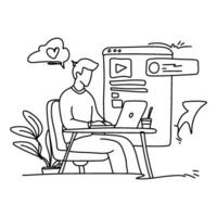 Uncover the beauty of simplicity in Content Creation with a minimalist flat illustration of a creator immersed in the process of writing a blog post vector