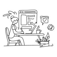 Uncover the beauty of simplicity in Content Creation with a minimalist flat illustration of a creator immersed in the process of writing a blog post vector