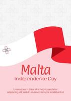 Poster for the 60th anniversary of Malta's Independence Day. In the center of poster is the Maltese flag on gray background with maltese cross pattern. For card, website, print, design, social media vector