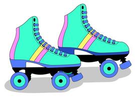 Roller skates. Pair of vintage, retro quad roller skates, sketch style, flat. Vintage skates. Bright and modern design. vector