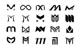 Set of M letter icon logo . Monogram modern abstract line vector