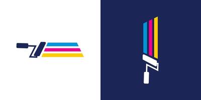 Paint roller icon logo . Paint roll colorful color equipment tool icon . vector