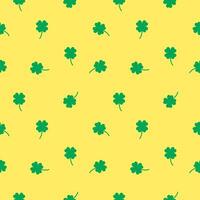 Lucky Four leaf green clovers seamless pattern, yellow and green background texture vector