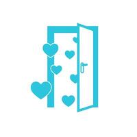 Open door, hearts icon. Isolated on white background. From blue icon set vector