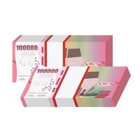 Set of Indonesia banknotes money front and back side simple flat illustration. vector