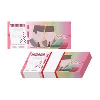 Set of Indonesia banknotes money front and back side simple flat illustration. vector