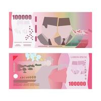 Set of Indonesia banknotes money front and back side simple flat illustration. vector