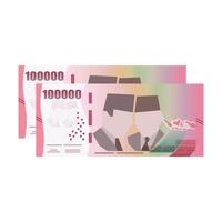 Set of Indonesia banknotes money front and back side simple flat illustration. vector