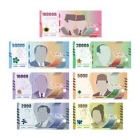 Set of Indonesia banknotes money front side of every value simple flat illustration. vector