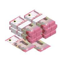 Set of Indonesia banknotes money of 100000 rupiah value stack side simple flat illustration. vector