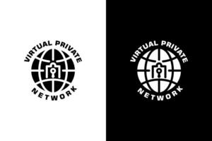 Logo features a globe and a padlock. Perfect for VPN services or products, conveying protection and privacy for online activities. vector