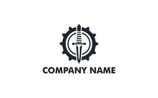 Modern logo design featuring a sword and gear. The logo is perfect for businesses that want to project an image of competence and reliability. vector