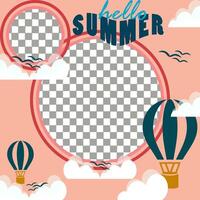 Illustration graphic of a summer background with a hot air balloon and clouds. Suitable for Hello Summer social media template banners vector