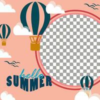 Illustration graphic of a summer background with a hot air balloon and clouds. Suitable for Hello Summer social media template banners vector