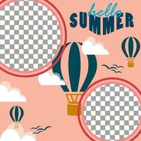 Illustration graphic of a summer background with a hot air balloon and clouds. Suitable for Hello Summer social media template banners vector