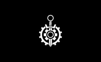 Modern logo design featuring a sword and gear. The logo is perfect for businesses that want to project an image of competence and reliability. vector