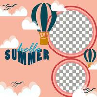 Illustration graphic of a summer background with a hot air balloon and clouds. Suitable for Hello Summer social media template banners vector