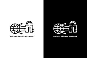VPN logo features a globe and padlock, symbolizing internet security. Ideal for any VPN service or product. vector