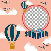 Illustration graphic of a summer background with a hot air balloon and clouds. Suitable for Hello Summer social media template banners vector