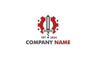 Powerful emblem logo featuring a sword and gear. The logo is perfect for businesses that want to project an image of competence and trustworthiness. vector