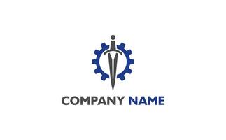 Powerful emblem logo featuring a sword and gear. Perfect for businesses that want to project an image of competence and trustworthiness. vector