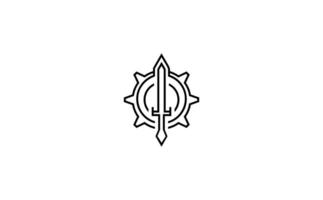 Modern logo design featuring a sword and gear. The logo is perfect for businesses that want to project an image of competence and reliability. vector