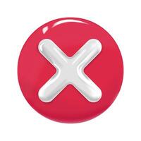 3D plastic cross on red round background. Prohibition concept, deletion, no, error, failed symbol concept. vector