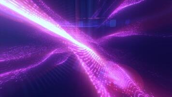 Blue glowing energy waves from small particles and lines abstract background video