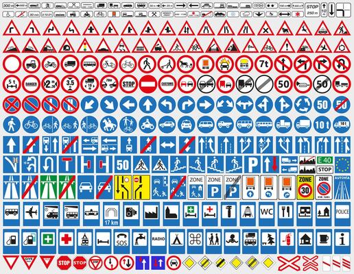 Big set of road signs. Road signs.