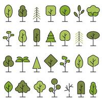 Green trees with dark strokes. A collection of tree illustrations. Wood for every taste. vector