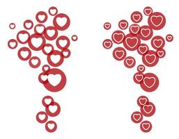 Social media likes in the form of red circles with hearts inside. vector