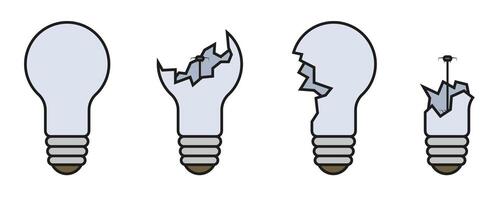 A light bulb with an outline. Broken lamp concept. A whole light bulb, a broken light bulb. vector