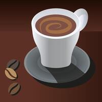 Cup of coffee. Coffee cup on a saucer, top view. Realistic coffee cup set with different color hot drink. vector